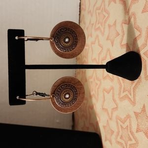 Bronze and Wood Loop Earrings, NWT